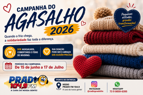 Rádio Prado FM lança Campanha do Agasalho 2026 e mobiliza comunidade para ajudar famílias em situação de vulnerabilidade